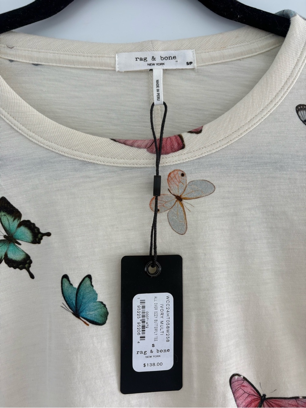 rag & bone Cream Short Sleeve Tee with Multicolor Butterfly Print - Picture 7 of 8
